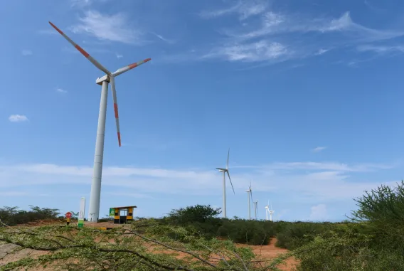 2016 Sale of 350 MW Wind portfolio to Celsia Presentation a farm of wind turbines.